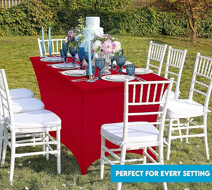 Utopia Kitchen Spandex Tablecloth 2 Pack [8FT, Red] Tight, Fitted, Washable and Wrinkle Resistant Stretch Table Cloth Rectangle Cover for Trade Show, Weddings & Parties [96Lx30Wx30H Inch]