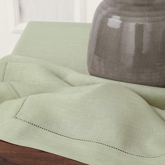 Solino Home Linen Sage Green Tablecloth 60 x 144 Inch - Classic Hemstitch, 100% Pure Linen Rectangular Tablecloth - Machine Washable Table Cloth for Winter, Spring, Easter, St Patricks Day