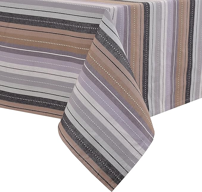 Urban Villa Tablecloth Cuisine Stripes Table Cloth Tabletop Cover Kitchen Dining Tablecloth 100% Cotton Great Parties Wedding Holiday Dinner Grey Multi Rectangle 60X84 Inches 6-8 Seats Table Cloth
