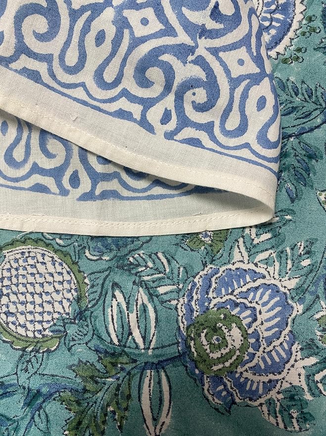 Ridhi Block Print Round Turquoise & Steel Blue Reusable Tablecloth 100% Cotton 110" Inch Decorative Table Cover eveyday Dining, Home, Party, Wedding, Farmhouse Gift for Spring, Easter, Valentine