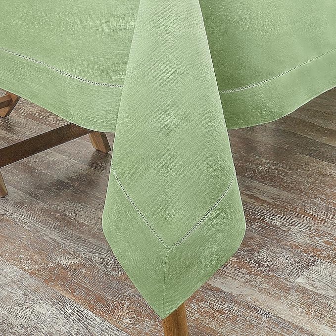 D'Moksha Homes Sage Green Linen Tablecloth 60 x 156 Inch - 100% Pure Linen Green Tablecloth for Rectangle Tables - Classic Hemstitch, Machine Washable Table Cloth for Spring, St Patricks Day, Easter