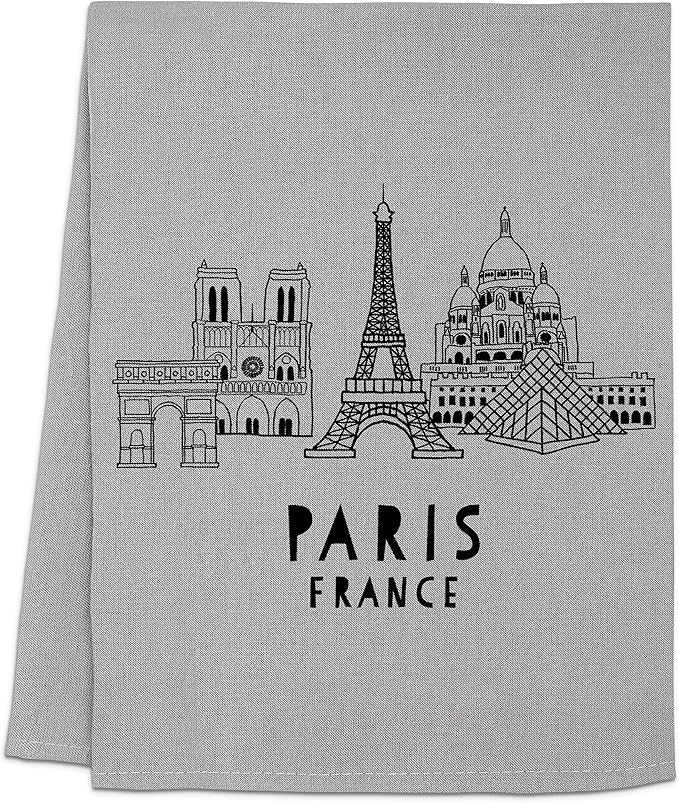 Moonlight Makers Original Flour Sack Dish Towels - 100% Cotton Kitchen Towels, Cute Cleaning Cloths, Lint-Free & Absorbent Kitchen Tea Linens for Dish Drying, 28inx28in - Paris Skyline, Gray