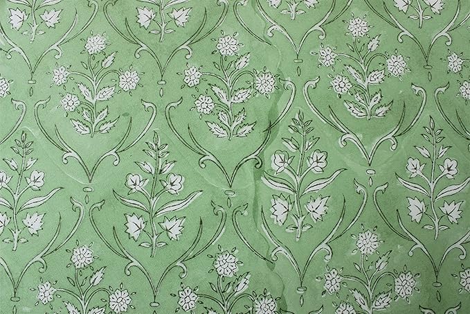 Ridhi Block Print Round Pear Green Reusable Tablecloth 100% Cotton 132" Inch Decorative Table Cover eveyday Dining, Home, Party, Wedding, Farmhouse Gift for Spring, Easter, Valentine