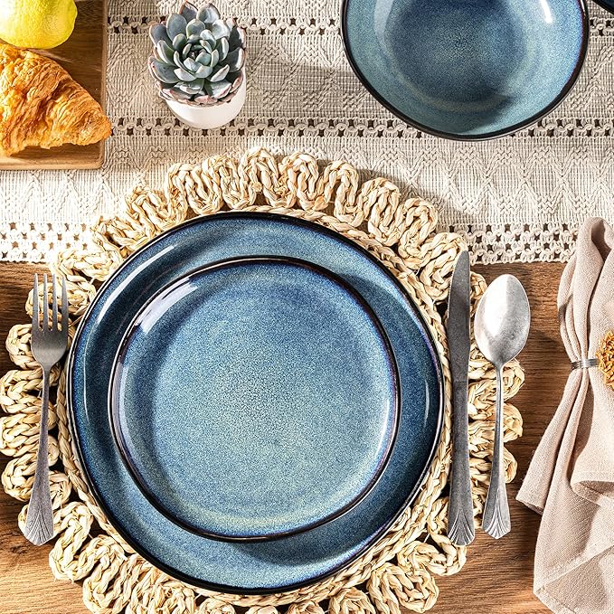 AmorArc Ceramic Dinnerware Sets,Handmade Reactive Glaze Stoneware Plates and Bowls Set,Highly Chip and Crack Resistant | Dishwasher & Microwave Safe Dishes Set,Service for 6 (18pc)