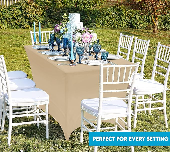 Utopia Kitchen Spandex Tablecloth 1 Pack [6FT, Champagne] Tight, Fitted, Washable and Wrinkle Resistant Stretch Rectangular Patio Table Cover for Event, Wedding, Banquet & Parties [72Lx30Wx30H Inch]