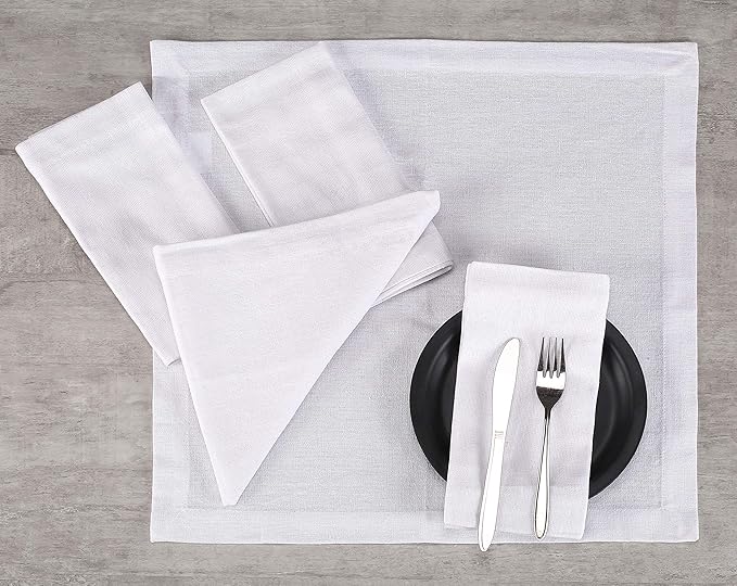 Lightnpro Cotton Euck Dinner Napkins Set of 12, Hemstitched Dinner Cloth Napkins with Metred Corners, Washable and Reusable for Dining, Parties, Weddings, Holiday & Everyday Use - 17x17 Inch White