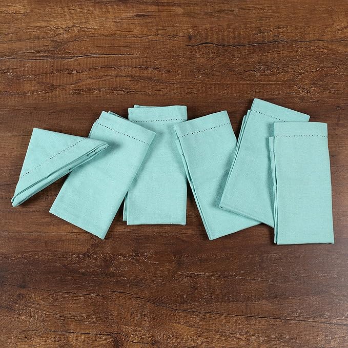 Homidate Cotton Cloth Dinner Napkins Set of 12 – 18x18 Aqua with Hemstitched Mitered Corners – Reusable Machine Washable Napkins for Weddings, Parties & Table Decorations