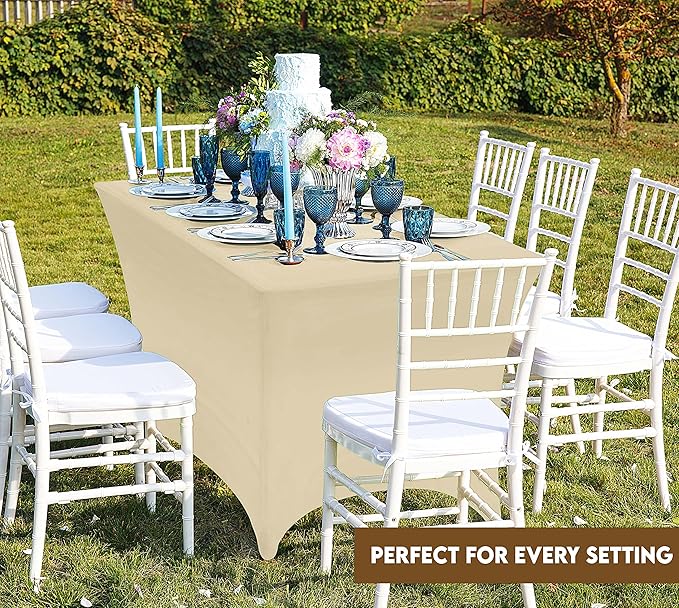 Utopia Kitchen Spandex Tablecloth 2 Pack [4FT, Champagne] Tight, Fitted, Washable and Wrinkle Resistant Stretch Table Cloth Rectangle Cover for Trade Show, Weddings & Parties [48Lx30Wx30H Inch]