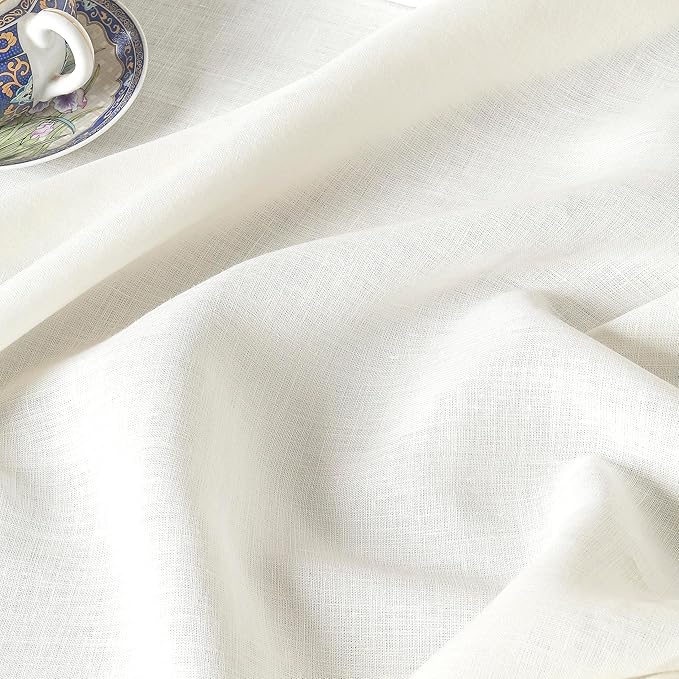 D'Moksha Homes Ivory Linen Tablecloth 60 x 108 Inch - 100% Pure Linen Ivory Table Cloth for Rectangle Tables - Classic Hemstitch, Machine Washable Tablecloth for Valentines, Spring, Easter