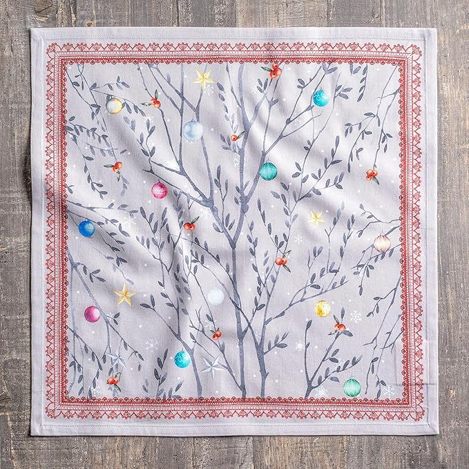 Maison d' Hermine Cloth Napkins Set of 4 100% Cotton for Thanksgiving Christmas Decorations Everyday Reusable Square Fall Napkins Cloth Washable Dinner Party (Fairy Christmas, 20"x20")