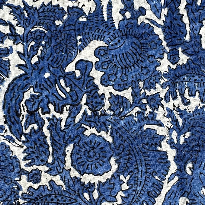 ATOSII Paradise Blue 100% Cotton Rectangle Summer Tablecloth, Handblock Floral Print Linen Table Cloth for Kitchen Dining I Parties, Weddings, Outdoors, Decor 60 X 90 Inches
