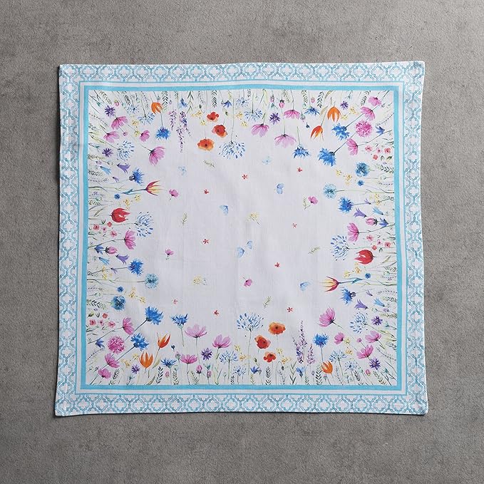 Maison d' Hermine Cloth Napkins Set of 4 100% Cotton Everyday Reusable Square Napkins Cloth Washable Dinner Wedding Restaurant Valentines Day Decorations Spring/Summer (Flower In The Field, 20" x 20")
