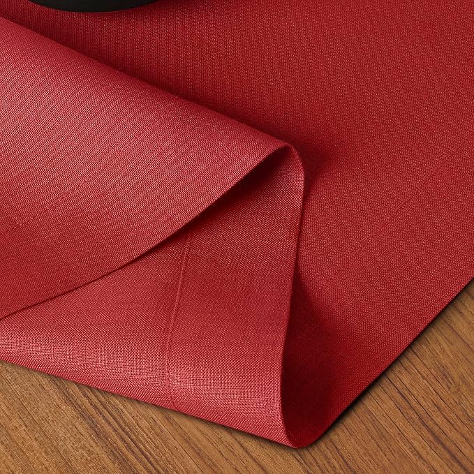 D'Moksha Homes Linen Bright Red Table Runner 84 Inches Long - 100% Pure Linen 14 x 84 Inch Table Runner for Dining, Valentines, Spring, Easter - Machine Washable