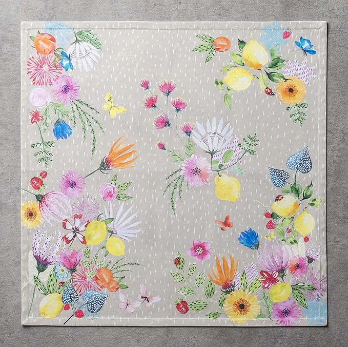 Maison d' Hermine Cloth Napkins Set of 4 100% Cotton Everyday Reusable Square Napkins Cloth Washable Dinner Wedding Restaurant Valentines Day Decorations Spring/Summer (Jardin D'Ete - Fog, 20" x 20")