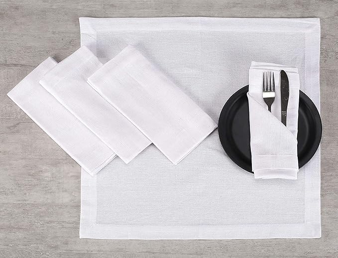 Lightnpro Cotton Euck Dinner Napkins Set of 12, Hemstitched Dinner Cloth Napkins with Metred Corners, Washable and Reusable for Dining, Parties, Weddings, Holiday & Everyday Use - 17x17 Inch White