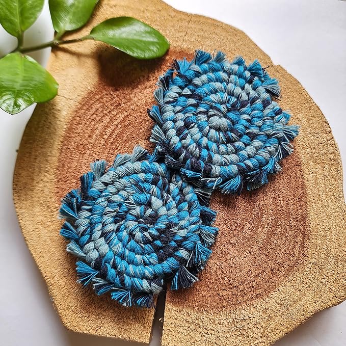 Cotton Car Coasters 2pc Car Cup Coasters Cute car Accessories for Women car Coaster for Cup Holders (Blue Lagoon)