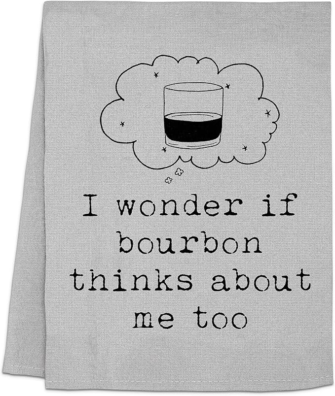 Original Dish Towel, I Wonder If Bourbon Thinks About Me Too, Flour Sack Kitchen Towel, Sweet Housewarming Gift, Farmhouse Kitchen Decor, White or Gray (Gray)
