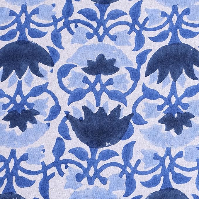 ATOSII Positano Blue 100% Cotton Rectangle Fall Tablecloth, Handblock Floral Linen Table Cloth for Dining Table I Parties Christmas Thanksgiving Grand Millennial Home Decor 72 X 140 Inches I 12 Seater