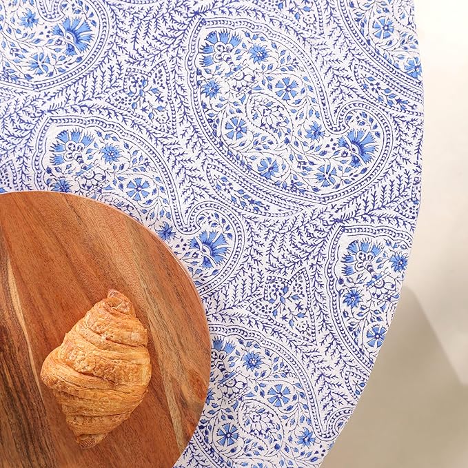 Hand Block Printed Table Cover - Exquisite Design, Premium Cotton Fabric, Perfect for Dining and Decor, Dining Table Linen(Arctic Blue,6 Seater 72 Inches Round)