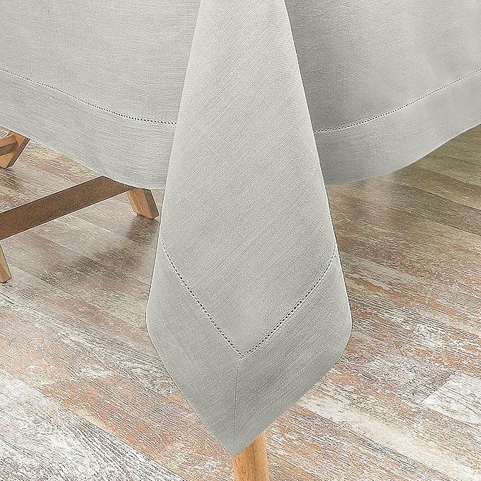 D'Moksha Homes Silver Grey Linen Tablecloth for Rectangle Tables 60 x 132 Inch - 100% Pure Linen Grey Table Cloth - Classic Hemstitch, Machine Washable Dining Tablecloth for Spring, Easter