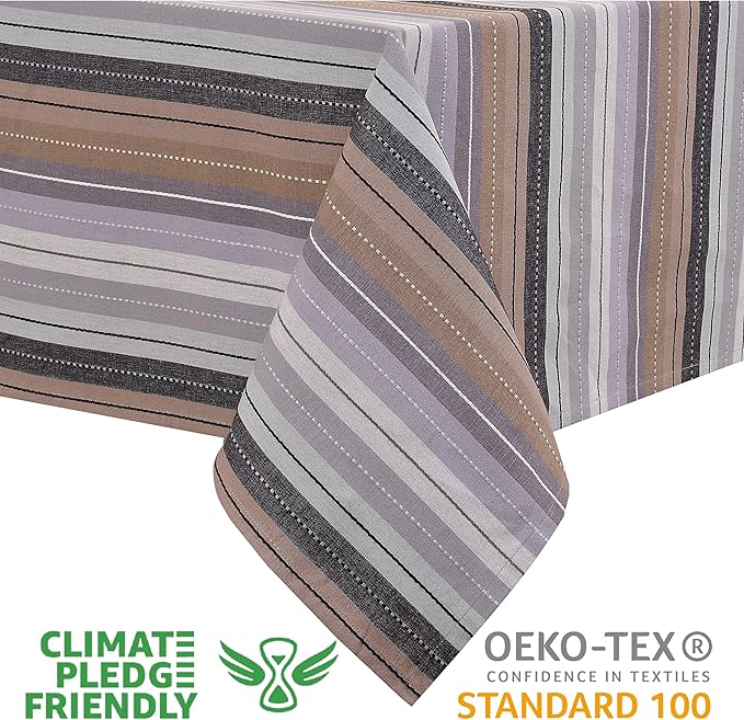 Urban Villa Tablecloth Cuisine Stripes Table Cloth Tabletop Cover Kitchen Dining Tablecloth 100% Cotton Great Parties Wedding Holiday Dinner Grey Multi Rectangle 60X84 Inches 6-8 Seats Table Cloth
