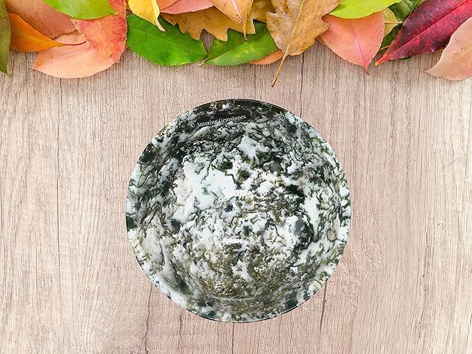 Tree Agate Crystal Bowl - 2 Inch Decorative Bowls for Room and Home Decor - Gemstone Healing Crystals for Elegant Display, Positive Energy Balance and Gift