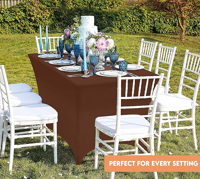 Utopia Kitchen Spandex Tablecloth 2 Pack [6FT, Light Coffee] Tight, Fitted, Washable and Wrinkle Resistant Stretch Table Cloth Rectangle Cover for Trade Show, Weddings & Parties [72Lx30Wx30H Inch]